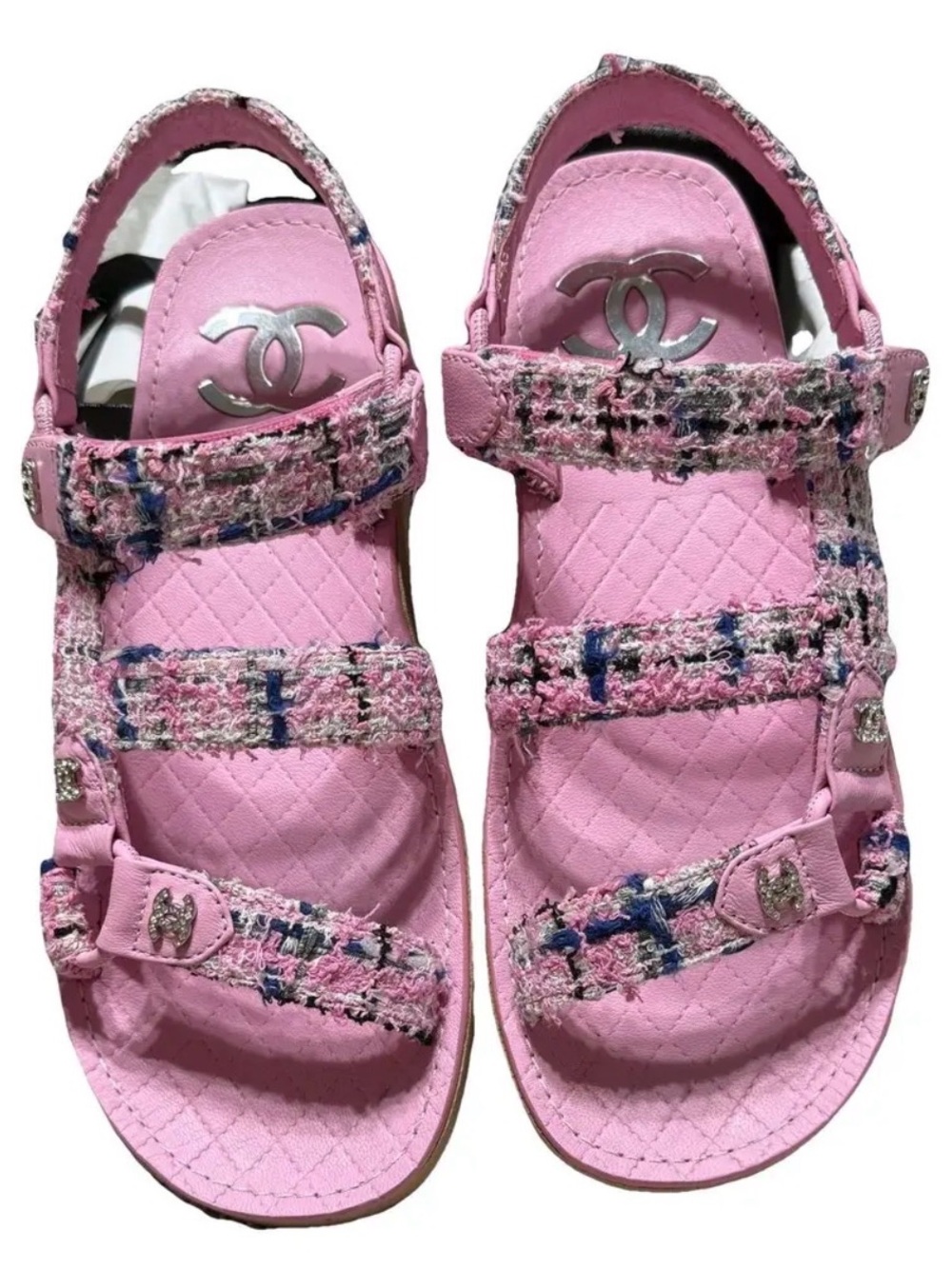 Chanel Pink Tweed Strappy dad Sandals